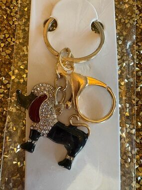 Mint NWT Gold-Tone Dog Keychain with clear Rhinestones. So cute!